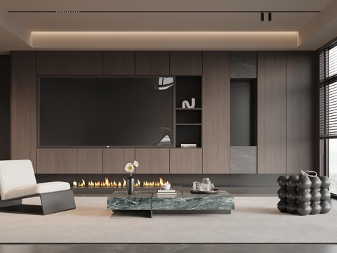  现代意式客厅 电视背景墙 沙发茶几组合3d模型 