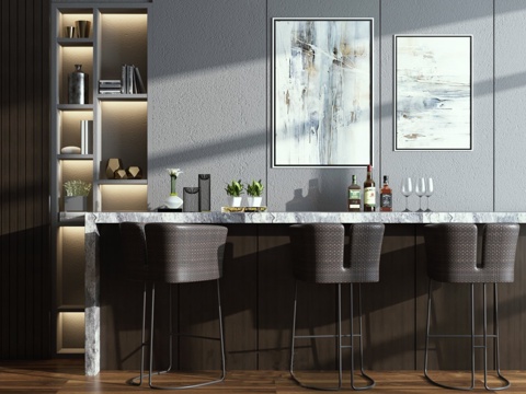  现代吧椅 吧台 酒组合3D模型3d模型 