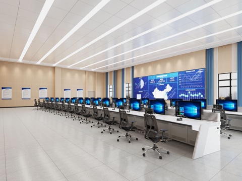  现代监控室 指挥室 控制室3d模型 