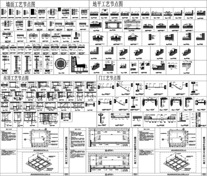 墙面工艺地面地板石材节点吊顶房门节点轻钢龙骨隔墙CAD素材图cad施工图