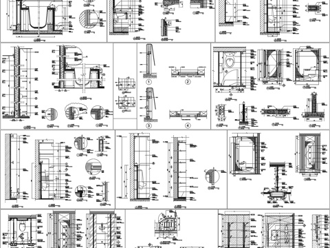 工装节点图卫浴洗手台淋浴间卫生间小便斗浴缸剖面详图CAD素材cad施工图
