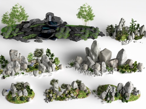 现代假山石头 景石 园林小品 景观石头su模型