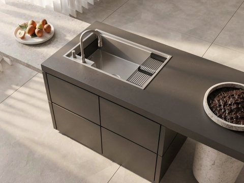 现代水槽 洗菜池 水槽 大单槽  厨房水吧su模型