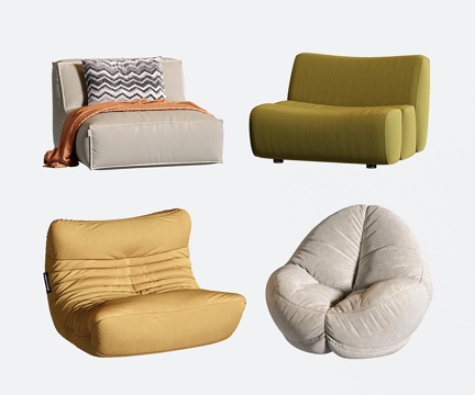  意式单人沙发 毛毛虫懒人沙发 休闲椅3d模型 