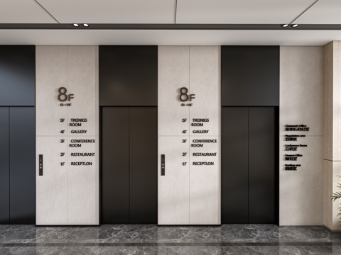 现代电梯厅 电梯门 电梯间su模型