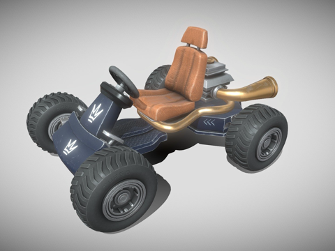  风格化 卡丁车 蓝色3d模型 