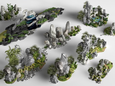 现代假山石头 景石 园林小品 景观石头su模型