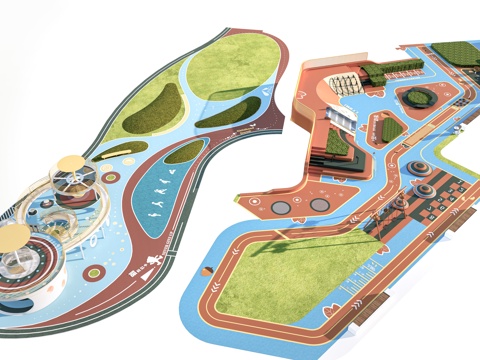 现代户外儿童游乐区 户外儿童游乐场 儿童塑胶场地su模型