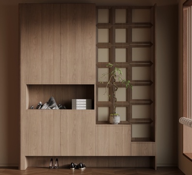 新中式鞋柜 入户玄关柜su模型