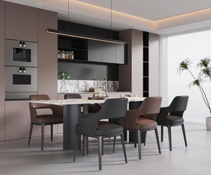  现代意式餐厅 餐桌椅 餐边柜3d模型 