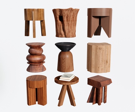  中古边几角几 侘寂小茶几 实木凳子 木墩 木头凳3d模型 