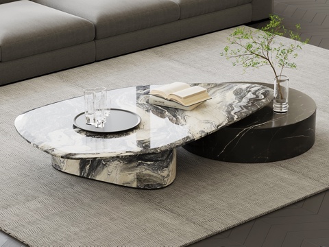 现代意式茶几 大理石茶几su模型