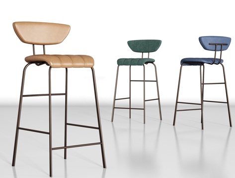  现代金属皮革吧椅组合3d模型 