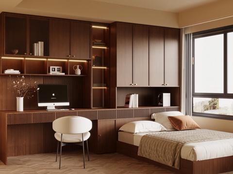  中古风榻榻米卧室3d模型 