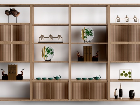 新中式博古架 装饰架 置物架 陈列架su模型