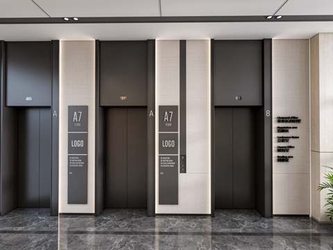 现代电梯厅 电梯门 电梯间su模型