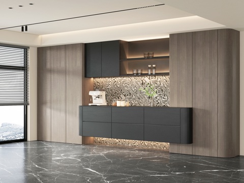  现代风格餐边柜  酒柜 装饰摆件 高定柜3d模型 