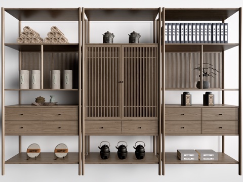 新中式博古架 装饰架 置物架 陈列架su模型