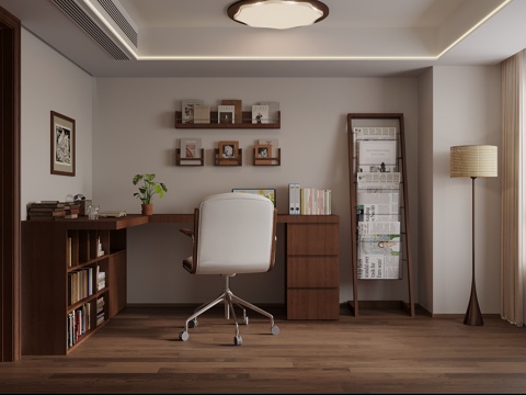  中古风书房 书桌椅 书架3d模型 