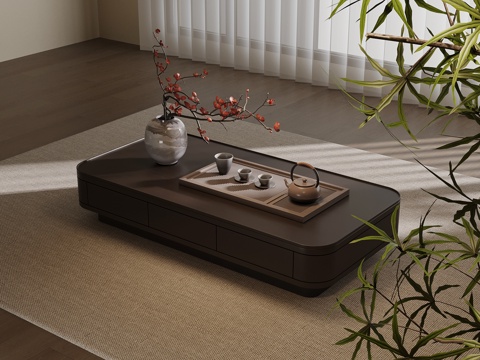  新中式茶几 实木茶几3d模型 