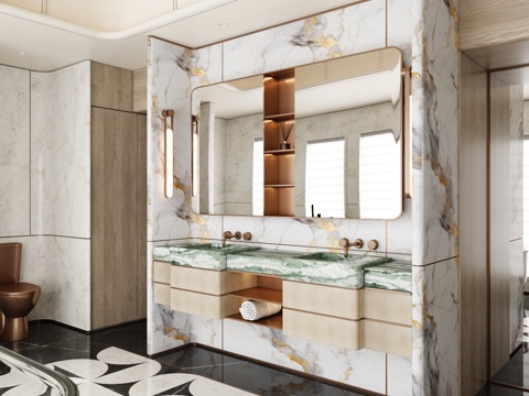  现代轻奢卫生间 干湿分离卫生间 别墅卫生间3d模型 