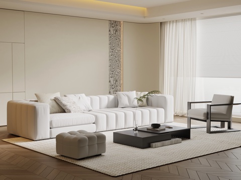 现代简约客厅 沙发茶几组合su模型