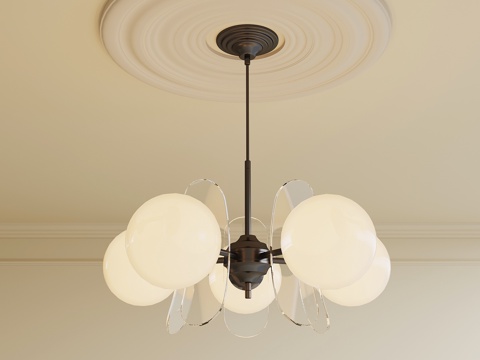  现代奶油风吊灯 球形吊灯 多头吊灯3d模型 