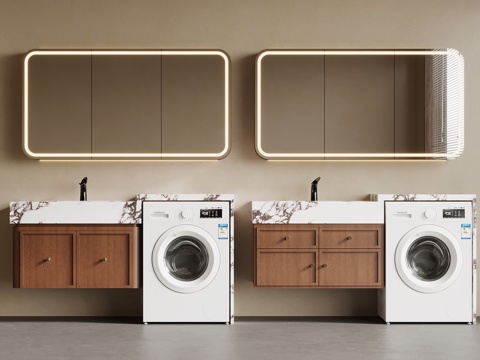  中古风洗衣机柜 阳台柜3d模型 