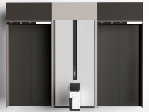 现代电梯厅 电梯门 电梯间su模型