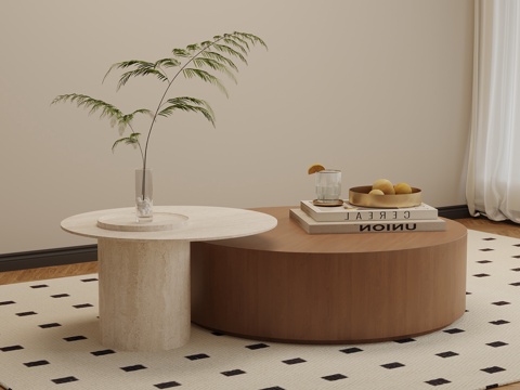  侘寂中古风茶几 大理石茶几3d模型 