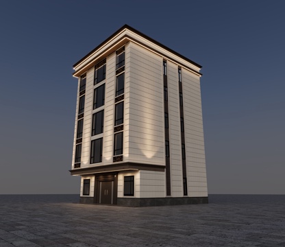  新中式独栋别墅 建筑外观 新中式自建房外观3d模型 