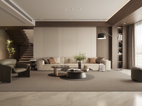  现代客厅 沙发茶几组合 背景墙3d模型 