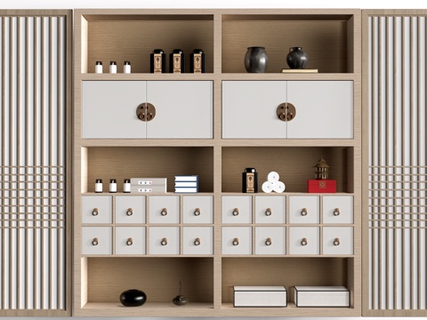 新中式博古架 装饰架 置物架 陈列架su模型