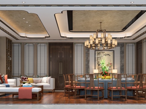  新中式餐厅包房3d模型 