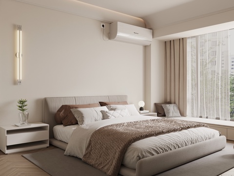 现代卧室 双人床su模型