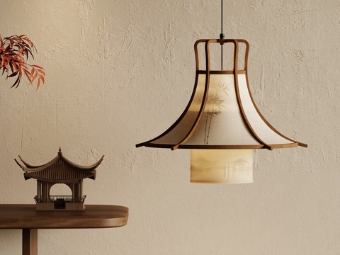 新中式吊灯 灯笼su模型