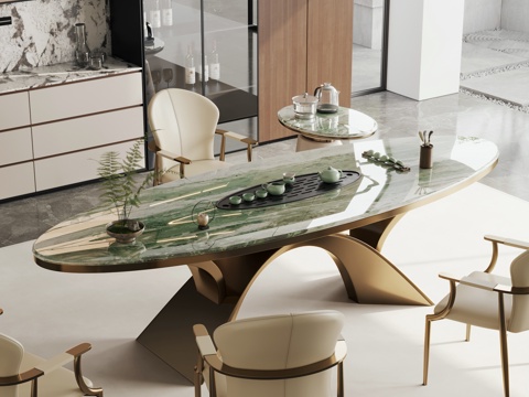  现代轻奢茶桌椅 轻奢茶桌椅 成品茶桌椅3d模型 