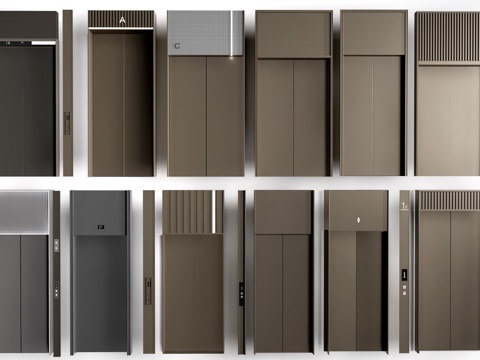 现代电梯厅 电梯门 电梯间su模型