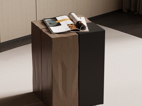  现代意式边几 实木边几3d模型 