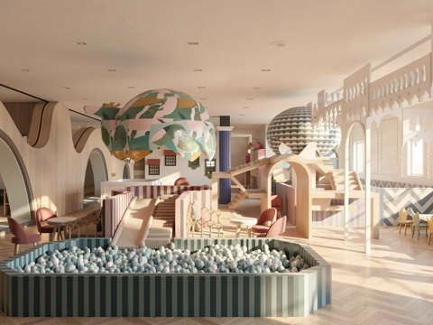 现代儿童游乐室_海洋球_滑滑梯_大型亲子游乐室su模型