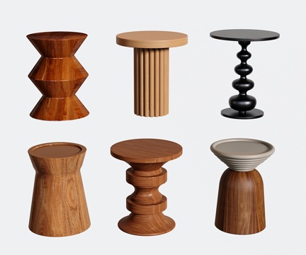  复古边几角几 中古小茶几 圆边几 实木边几3d模型 