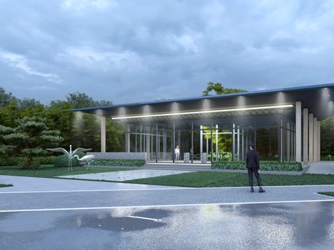 新中式书屋 书店 户外书屋 现代书店 现代书屋su模型