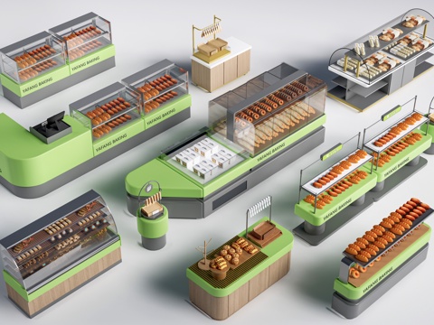 现代咖啡吧台 甜品店货架 收银台 服务台su模型