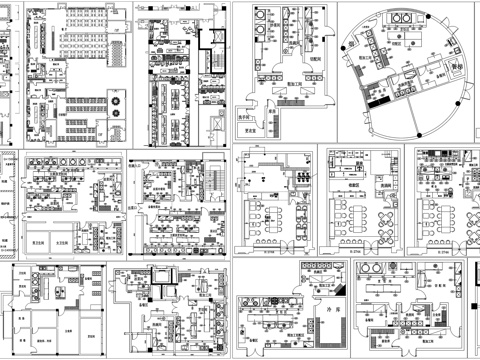 餐饮平面布局餐厅酒店厨房后厨平面CAD素材图库cad施工图