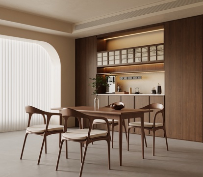  中古风餐厅 餐桌椅 酒柜3d模型 