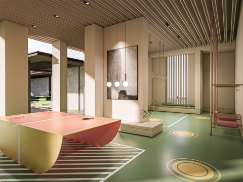 现代架空层游乐区 架空层活动区 小区架空层休闲区su模型