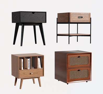  中古实木床头柜 侘寂藤编床头柜3d模型 