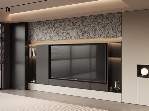 现代意式电视背景墙su模型