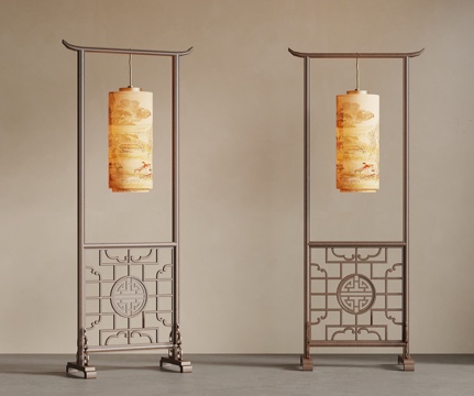  新中式落地灯 屏风隔断su模型 