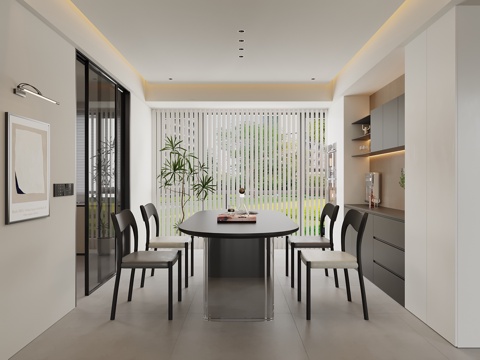  现代餐厅 餐桌椅 餐边柜3d模型 